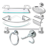 Kit Acessórios Banheiro Inox 5 Peças 2 Porta Shampoo