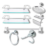 Kit Acessórios Banheiro Inox 5peças 2 Porta Shampoo Reto