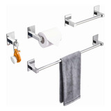 Kit Acessórios Banheiro Inox Adesivo Dupla Face 4 Peças 60cm