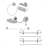 Kit Acessórios Banheiro Inox Lavabo 2 Porta Shampoo Conjunto Com 7 Pecas