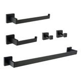 Kit Acessórios Banheiro Lavabo Luxo 5 Peças Preto Inox 304