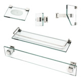 Kit Acessórios Banheiro Luxo 5 Pçs Vidro Fumê Ou Incolor qr