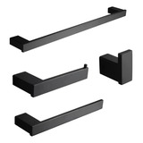 Kit Acessórios Banheiro Preto Inox 304 Escovado Luxo 4 Peças