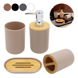 Kit Acessórios De Banheiro Lavabo 4 Peças Plástico Madeirado