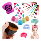 Kit Acessórios Maquiagem Pincel Kabuki Esponja Make Skincare
