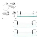 Kit Acessórios P Banheiro 5 Peças 3 Prateleiras Reta 40cm