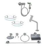 Kit Acessórios P Banheiro Aço Inox 9 Peças Cuba Lavabo Box