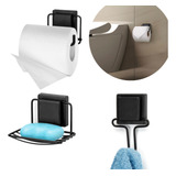 Kit Acessórios P Banheiro Aço Toalheiro Lavabo Conjunto