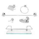 Kit Acessórios P Banheiro Inox 6 Peças Porta Shampoo Reto