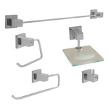Kit Acessórios P Banheiro Metal 5 Peças Luxo Quadrado