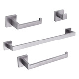 Kit Acessórios Para Banheiro 4 Peças Aço Inox 304 Cor Prata Escovado Luxo Brinovar