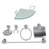 Kit Acessórios Para Banheiro Aço Inox 6 Peças Com Porta Shampoo Canto Incolor