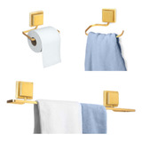 Kit Acessorios Para Banheiro Dourado Gancho Toalheiro Barra