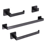 Kit Acessórios Para Banheiro Lavabo Luxo 4 Peças Cor Preto Acabamento Fosco Aço Inox 304 Brinovar