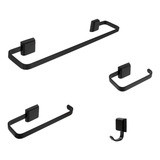 Kit Acessórios Para Banheiro Luxo Preto 4 Peças Quadrado