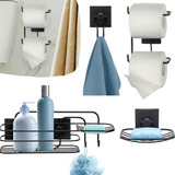 Kit Acessórios Para Banheiro Preto Sem Furo Fixação 3m