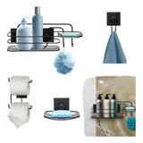 Kit Acessórios Para Banheiro Preto Sem Furo Fixação 3m