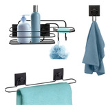 Kit Acessórios Para Banheiro Preto Sem Furo Fixação 3m