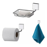 Kit Acessórios Para Banheiro Suporte Multiuso 3 Pçs Aço Inox