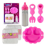 Kit Acessórios Para Boneca Fraldas Mamadeira Mágica Talheres
