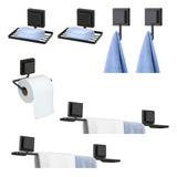 Kit Acessórios Para Lavabo Preto 7 Peças Fixação 3m Luxo