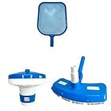 Kit Acessórios Para Limpeza De Piscinas De Fibra Vinil Alvenaria Econômico Clorador Peneira Aspirador Plástico Resistente Escritex