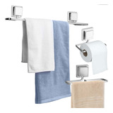 Kit Acessórios Porta Toalha Rosto Banho Papeleira Cromado