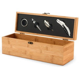 Kit Acessórios Vinho E Caixa De Bambu C 4 Peças