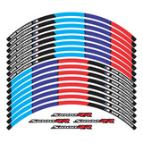 Kit Adesivo Friso Refletivo Roda Moto Bmw S1000rr Fri053 Cor Azul Vermelho E Preto Listras