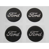 Kit Adesivos Emblema Resinado Roda Compatível Ford 68mm Cl13 Cor Preto Com Escrita Cromada