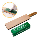 Kit Afiação De Faca Strop Duplo De Couro Pasta Jacaré 400g