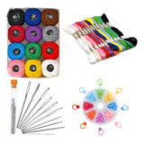 Kit Agulha Tricô Linha Crochê Meada Bordar Bordado Marcador