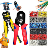 Kit Alicate Crimpar Descascador 1200 Terminais Ilhós Tubular