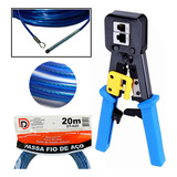 Kit Alicate Crimpar Rede Rj45 Puxa Passa Fio Alma Aço Inox