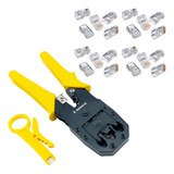 Kit Alicate De Crimpar Com Decapador 20 Un Conectores Rj45