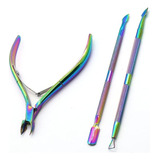 Kit Alicate Palito Empurrador Inox De Cuticula Manicure Unha
