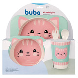 Kit Alimentação Bebê 5 Peças Prato Talheres Bowl Copo Buba