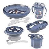 Kit Alimentação Bebê Menino Introdução Prato Térmico Com Ventosa Tigela Com Tampa Pote De Papinha Dosador De Leite Caneca Com Alça BPA Free ASTRONAUTA