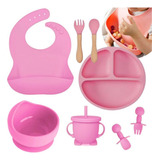 Kit Alimentação Bebe Prato Infantil Silicone Com Divisoria