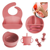 Kit Alimentação Bebe Prato Infantil Silicone Com Divisoria