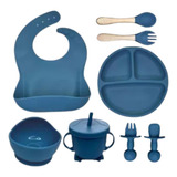 Kit Alimentação Bebê Silicone Prato Copo Talher Bowl Babador