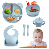 Kit Alimentação Bebê Silicone Premium Prato Infantil Babador