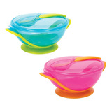Kit Alimentação Bowl C Ventosa Tampa Colher Azul Rosa Buba