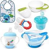 Kit Alimentação Com 6 Peças Para Bebê Menino Copo De Treinamento Amassador Para Papinhas Alimentador De Frutas Babador Dosador De Leite Em Pó Tigela E Colher Cor Azul Comtac Kids 1398