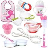 Kit Alimentação Completo Com 10 Peças Para Bebê Menina Pinça E Escova Para Mamadeiras Copo De Treinamento Amassador Para Papinhas Alimentador De Frutas Tigelas Colheres Babador Dosador De Leite Em Pó Cor Rosa Comtac Kids 1399