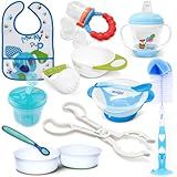 Kit Alimentação Completo Com 10 Peças Para Bebê Menino Pinça E Escova Para Mamadeiras Copo De Treinamento Amassador Para Papinhas Alimentador De Frutas Tigelas Colheres Babador Dosador De Leite Em Pó Cor Azul Comtac Kids 1400