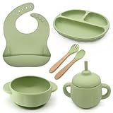 Kit Alimentação De Bebê Silicone Atóxico Livre Bpa Introdução Alimentar Blw Tigela Prato Ventosa Talher Infantil Fácil De Limpar Cor Verde OTIVIA BABY KIDS