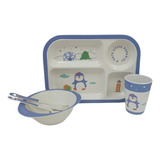 Kit Alimentação Infantil Bambu Bebê Copo Prato Colher Garfo