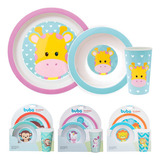 Kit Alimentação Infantil Prato Bowl Copo Animalfun Bpa Free Cor Girafa