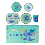 Kit Alimentação Infantil Pratos Copo Bandeja Stitch Disney